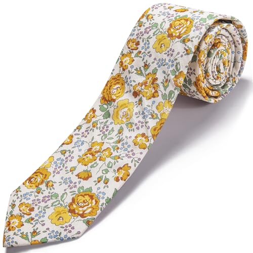 Image of Barry.Wang 100% Cotton Floral Ties for Men 63 inch Extra Long Necktie Clip | Fashion Cotton Printed Neckties,Wildflower 2.76 inch Ties Skinny,Gift Box,Groomsmen Wedding Engagement Graduation