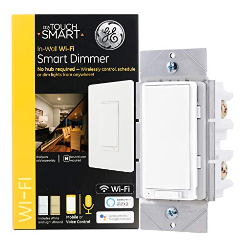myTouchSmart GE WiFi Smart Light Dimmer 12-Pack, 3-Way/Single Pole, Works with Alexa, Google Assistant, 2.4GHz, Neutral Wire Required, 54422 No Hub Needed, White & Light Almond, 12 Count