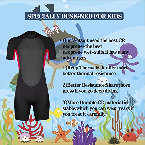 Homruilink Kids Shorty Wetsuits,Back Zip Short Sleeve Spring Wetsuit 3Mm Neoprene Thermal Swimsuit For Boys Girls Swimming,Diving,Surfing (Red, X-Large) #TOP4