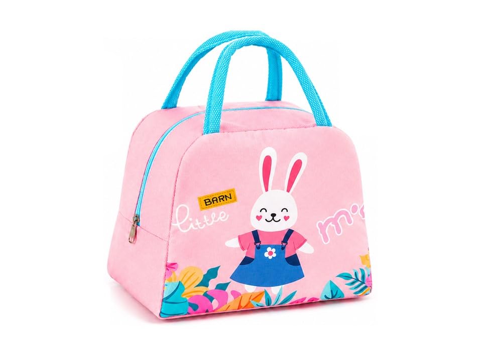JAXHOM Cotton Rabbit Printed Insulated Travel Lunch, Tiffin Storage Lunch Bag For Kidsi Hot And Cold Lunch Bag For Boys And Girls With Zipper (Pinkxblue), 5 Liters-image-11