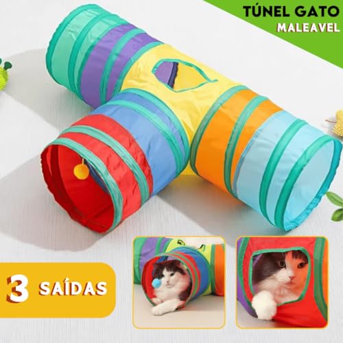 Túnel Labirinto Colorido para Gatos e Cães Pequenos em Formato T, Dobrável, Brinquedo Interativo Mat