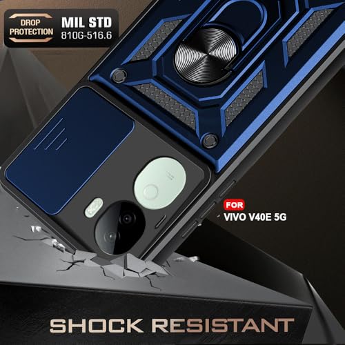 Image of AESTMO Tough Armor Vivo V40E 5G / iQOO Z9S 5G Bumper Back Case Cover | Ring Holder & Sliding Camera Shield Cover | 360 Degree Protection Back Case Cover for Vivo V40E 5G / iQOO Z9S 5G (Blue)