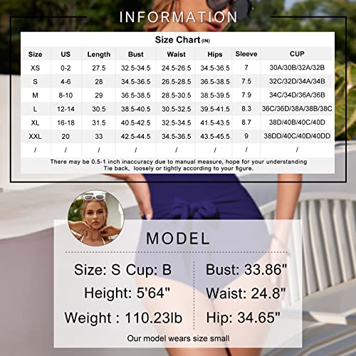Exlura Womens Tie Back One Piece Swimsuit Puff Short Sleeve Square Neck Swimwear High Cut Backless Bathing Suit Navy Blue #TOP5