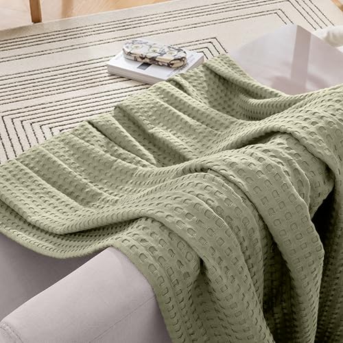 Image of Elegant Comfort Premium 100% Cotton Waffle Blanket - Lightweight Breathable Waffle Weave Bed Blanket - Soft and Warm All Season Blanket for Couch, Sofa and Bed, TwinXL Size 68x90 Inches, Sage