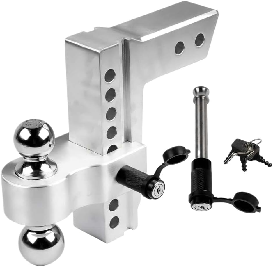 Adjustable Trailer Hitch Ball Mount Fits 2.5-Inch Receiver 8-Inch Drop/Rise 18500LBS with 2 Latches Locks
