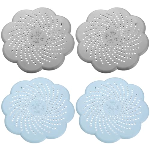 4 Pcs Tamis d'Écoulement en Silicone Universels, Protection de Drain de Silicone,Attrape Cheveux Douche et Filtre Cheveux Baignoire,pour Évier, Cuisine et...