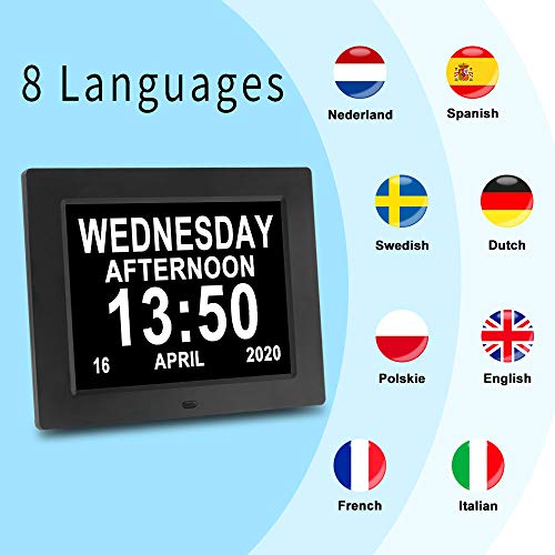 【2022 Newest Version】 Digital Calendar Day Clock- 8 Alarms Auto-Dim Battery Backup Extra Large Non-Abbreviated Dementia Clocks Alzheimer Memory Loss Vision Impaired Alarm Clock For Seniors Elderly #TOP2