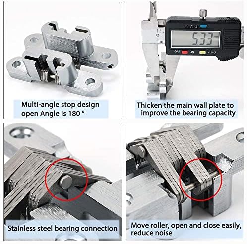 Tyenaza Door Hinges Concealed Hinge 180 Degree Swing Hinge, for Furniture Hardware Folding Door(60.4mm)