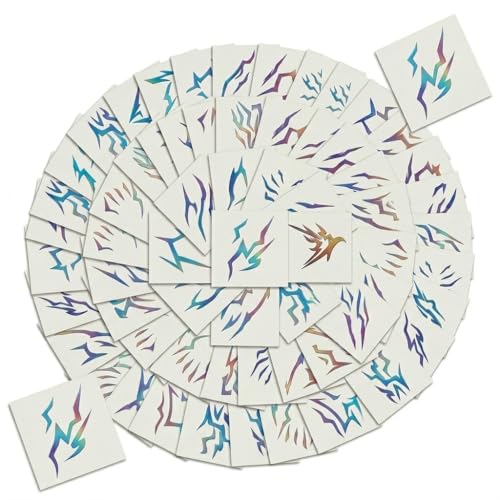 K-Style Demon Energy Temporary Tattoos 72 Pcs – Anime Dark Makeup Stickers, Purple & Laser Gradient Body Tattoos for Cosplay Costume, Halloween Party, Birthday Party Favors