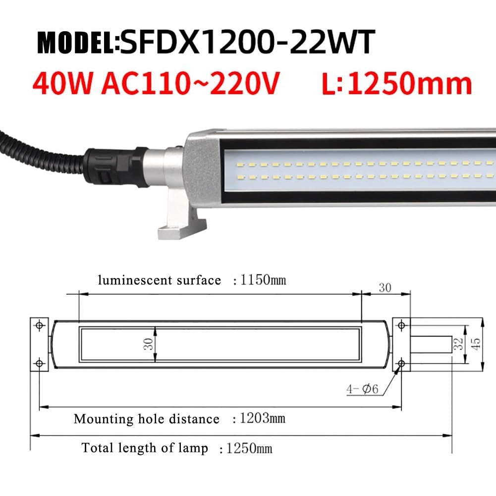 Lampa robocza LED do obrabiarek, tokarki CNC, aluminium wodoodporna i przeciwwybuchowa lampa przeciwwybuchowa, nadaje się do frezarek, szlifierek, stołów warsztatowych, maszyn do szycia (40 W -