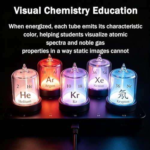 jcwwolk 5pcs Noble Gas Plasma Tube Set, 3.9" Element Cubes, He Ne Ar Kr Xe Rare Gas Discharge Spectrum Tubes, Science Education, Classroom Display, Collection & Gift Without Excitation Base - Image 3