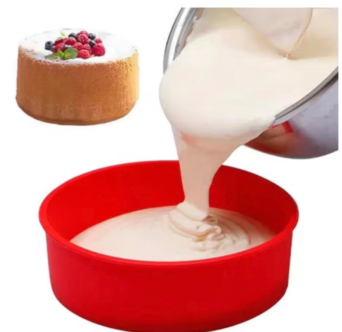 Forma de Silicone Redonda 22 cm para Bolo e Torta – 6 cm de Altura, Vermelha,