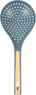 Long Handle Kitchen Colander Spoon for Straining Pasta Filled Pastries and Hot Pot Slotted Skimmer Ladle for Cooking and Frying Portable Blue Cooking Utensil for Home and