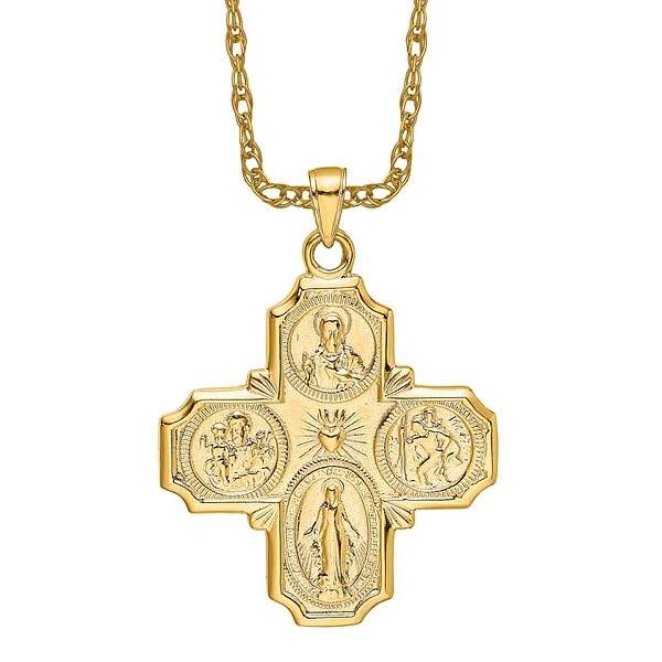IceCarats 14K Solid Yellow Gold Four Way Holy Cross Religious Medal Necklace Christian Pendant Scapular Charm2