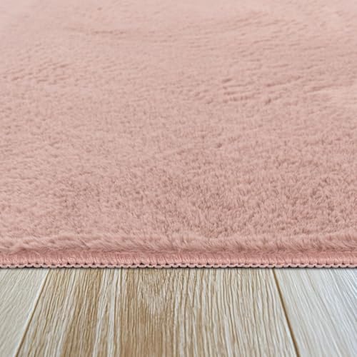 TT Home Wohnzimmer Teppich Hochflor Langflor Kunstfell Weich Modern Unifarben Flauschig, Farbe: Rosa Pink, Größe:120 cm Rund
