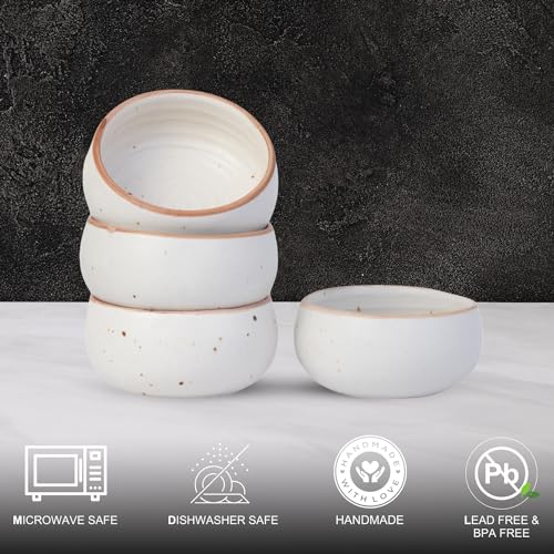 Image of Freakway Hand-Painted Cream White Matte Finish Ceramic Small Bowl Set of 4 (150ml) | Small Serving Soup Bowls, Cereal Bowl, Pasta Bowls | Dishwasher & Microwave Safe - Off White