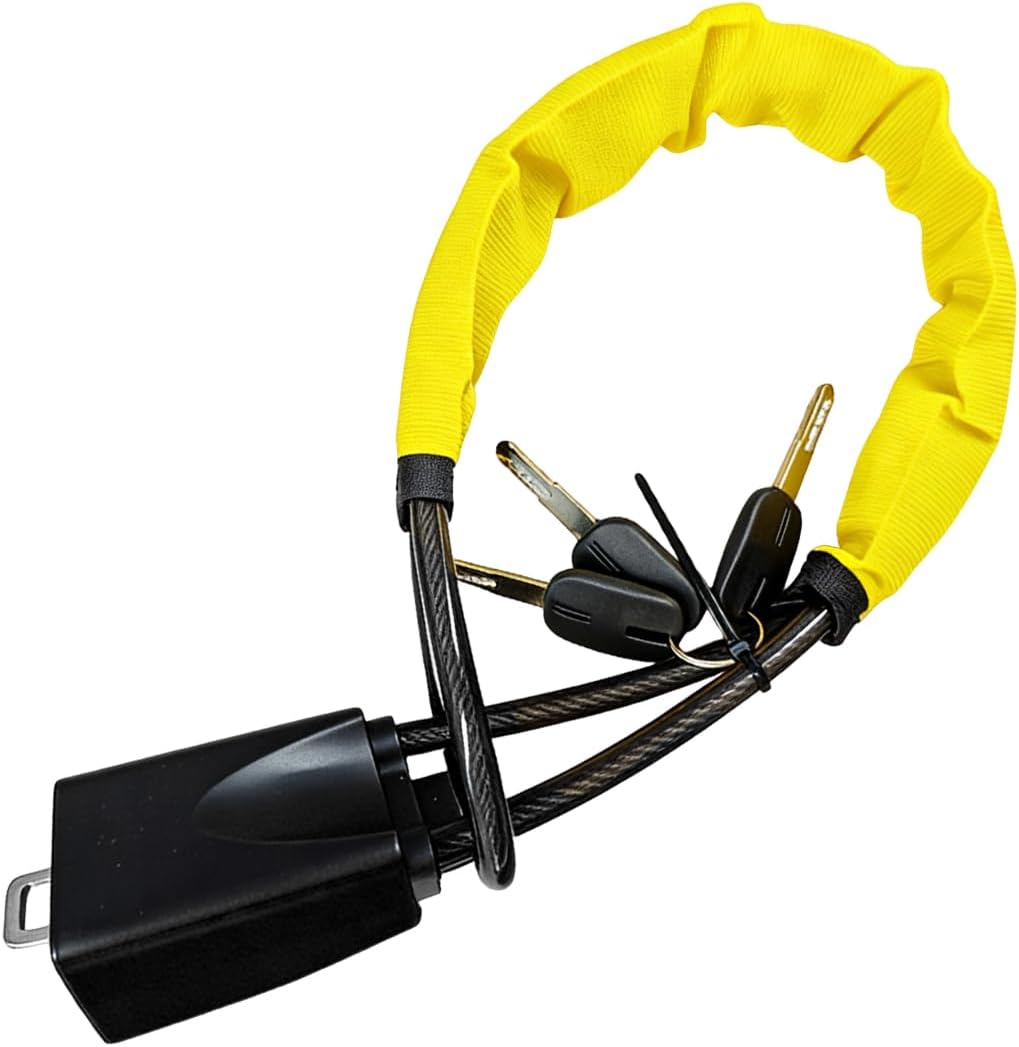 Car Steering Wheel Lock, High-Strength Steel Cable Car Seat Belt Lock, Portable Auto Anti-Theft Device with 3 Keys, Fit for Most Cars, SUVs, Trucks (Black)