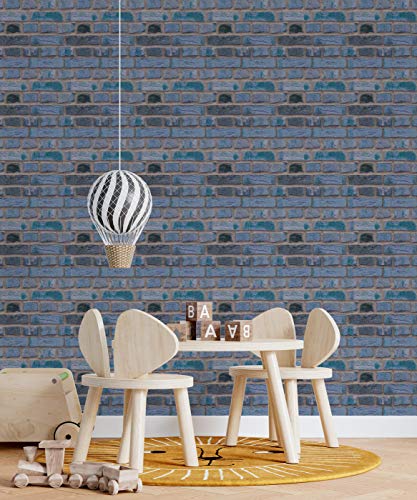Image of DWELLSINDIA Blueish Bricks Self Adhesive Peel and Stick PVC Wallpaper Waterproof, Scratch Resistant, Laminated (41x244 cm, Natural, Blue, Matt)