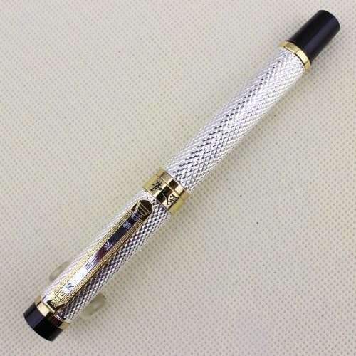 Gullor Advanced Fountain Pen Jinhao Great Wall Silver and Golden Embossed Medium Nib 18KGP