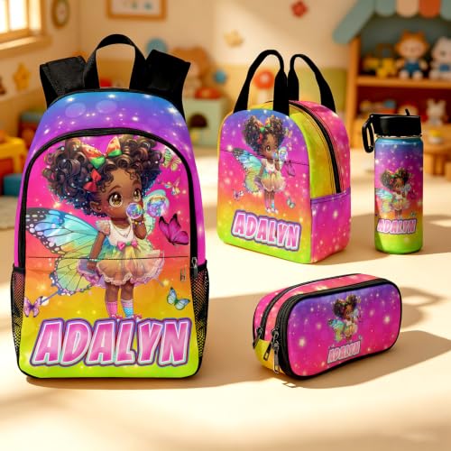 Image of Custom Backpack for Girls Kid Personalized Backpacks Back to School Set | Kids Customized Toddler Girl Backpack with Lunch Bag Book Bag Kindergarten Prek Preschool Birthday Gifts Shiny Little Girl