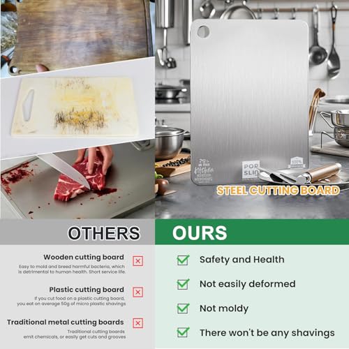 Image of Porslin by Chef Stainless Steel Chopping Board Large, Chopping Board Steel Vegetable Cutting Board Steel for Kitchen Use, SS Chopper Board, Metal Cutter Board Large 36 X 25cm Premium Heavy Duty