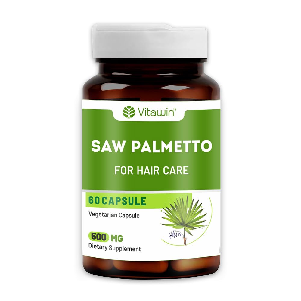 Saw Palmetto For Natural Hair Growth & Prostate Support, Natural Herbal,500 mg, Veg - 60 Capsules, Herbal Nutrition Supplement