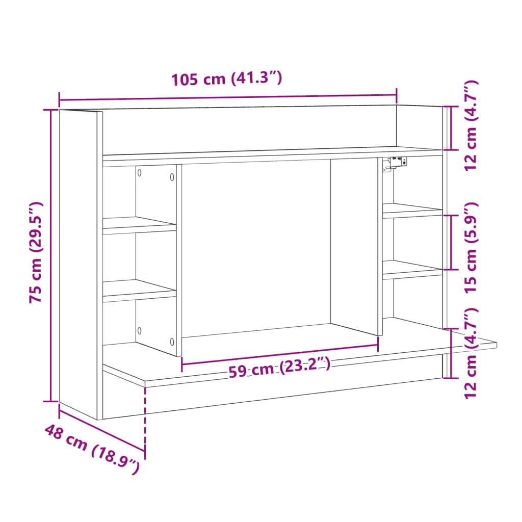 Scrivania da parete in rovere Sonoma, 105 x 48 x 75 cm, in legno con 6 scomparti, tavolo da ufficio salvaspazio per home office, scrivania da gioco, postazione di lavoro per PC, scrivania