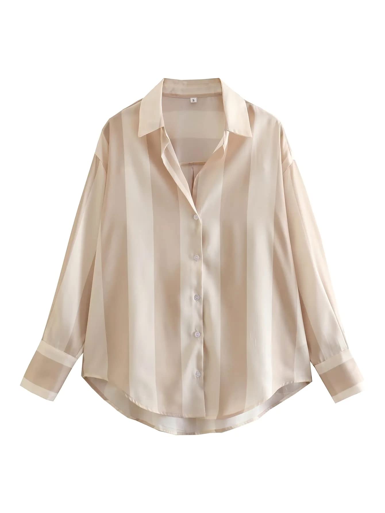 Yuiseaik Satin Button Down Shirts for Women Long Sleeve Silky Pinstripe Casual Blouse Summer Top Champagne Small