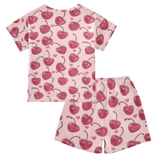 ALAZA Cherry Fruit Love Heart Pajamas Short Sleeve 2 Piece Sleepwear Top and Bottom Pajama Set Unisex2