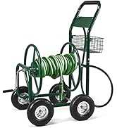 DREAMADE Schlauchwagen Metall, Gartenschlauchwagen 80m, Schlauchaufroller mit Korb, Gartenbewässe...