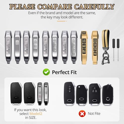 Image of for Kia Key Fob Cover Accessories,Matte TPU Material, with a Cute Leather Keychain,for Telluride,Carnival,K5 gt line,K5,Forte,K4,Sorento, Sportage and Other Models. (Champagne Gold, Model-1)
