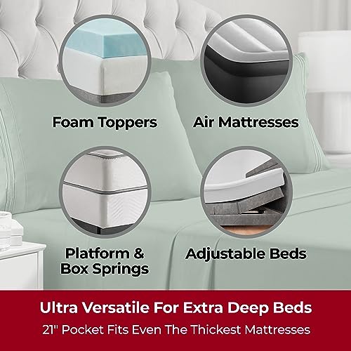 Image of Mellanni Extra Deep Full Sheets - 4 PC Iconic Collection Bedding | Hotel Luxury, Ultra Soft, Cooling Bed Sheets - Wrinkle, Fade, Stain Resistant (Full, Sage)