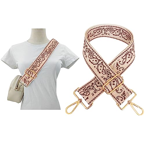 Image of 1pc Adjustable Strap Replacement 2inch Wide Paisley Jacquard Belt for Crossbody Purse Handbag Shoulder Guitar Camera Bag (Khaki)