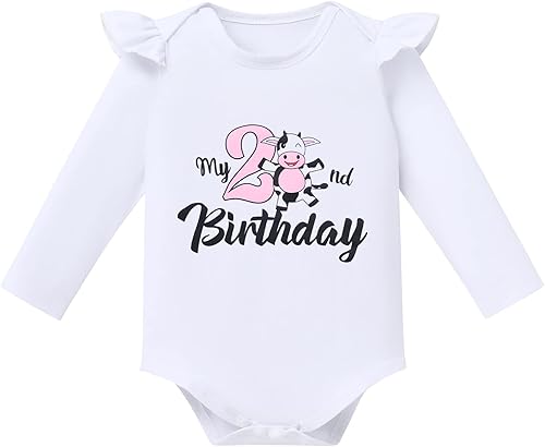 Miniatura 2 de ODASDO Mameluco con tutú para bebé niña y niña, con temática de vaca, 1, 2, 3 cumpleaños, fiesta, pastel, para niños pequeños