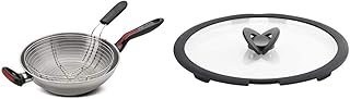 Lagostina Linea Rossa Wok Acciaio, Alluminio, Argento, 28 cm & Ingenio Induction Coperchio in Vetro, Nero/Trasparente, 28 cm