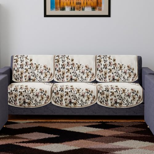 Image of Kuber Industries Velvet 3 Seater Sofa Cover | Cream Side Flower | Sofa Slipcover Set | Sofa Cover for Living Room