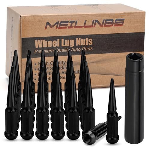 9/16-18 Spike Lug Nuts - 32 PCS Black Spiked Lug Nuts 9/16 Solid 4.4" Tall Acorn Lug Nut with 1 Socket Key Replacement for 1994-2010 Ram 2500/3500, 1984-1997 F250/F350, 1974-1988 J20