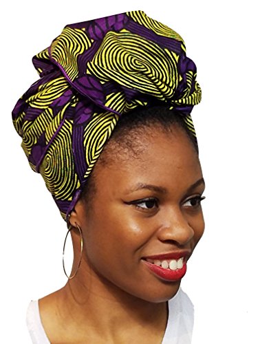 Dupsie's Yellow and Purple African Print Ankara Head wrap, Tie, scarf, Multicolor, One Size