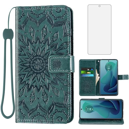 Coque Motorola Moto G 5G 2024 haut de gamme en cuir fin vert et verre trempé