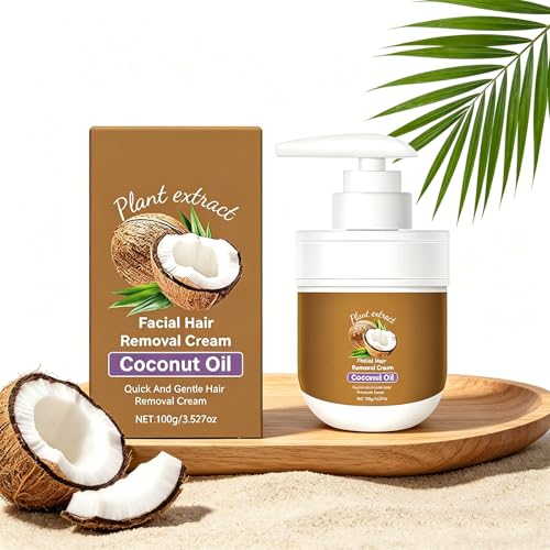 EZNFSW Coconut Oil Facial Hair Removal Cream Plant Extract Organics Painless Formula for Sensitive Skin 3.5 oz (1pcs)