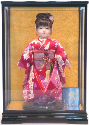 Amazon.co.jp: 【13号用】 市松ケース 黒塗足付面取ガラス 市松人形用