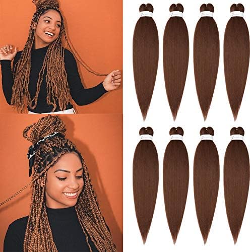 ShowCoco Braiding Hair Pre Stretched Auburn Brown 20 Inch - 8 Packs Crochet Braids Hair Yaki Straight Hair For Women Hot Water Setting, Itch Free (20inch,#30)