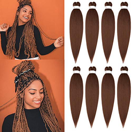 Showcoco Braiding Hair Pre Stretched Auburn Brown 20 Inch - 8 Packs Crochet Braids Hair Yaki Straight Hair For Women Hot Water Setting, Itch Free (20Inch,#30) #TOP1