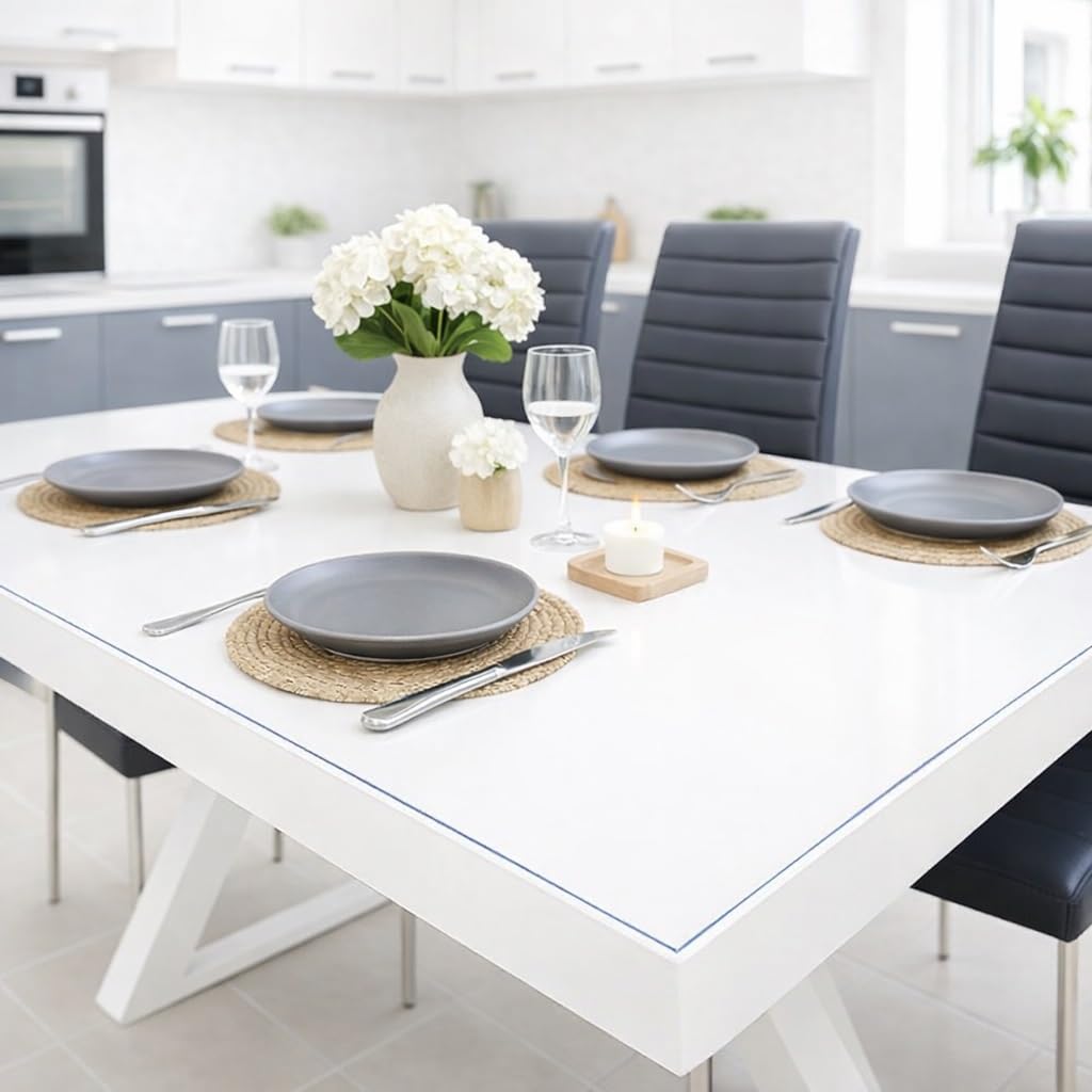 Film de protection de table transparent, nappe en film transparent, anti-taches, lavable et découpable individuellement - 2 mm