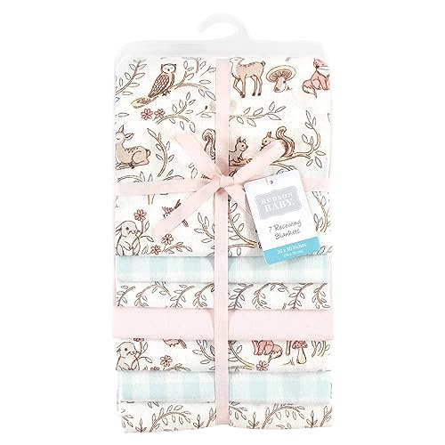 Image of Hudson Baby Unisex Baby Cotton Flannel Receiving Blankets Bundle, Girl Woodland Pals, One Size (Pack of 2)