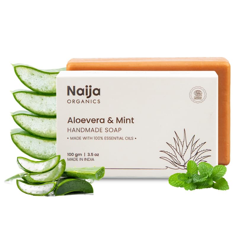 Naija Organics Aloe Vera & Mint Natural Bath Soap | Deep Moisturizing, Hydrating, Chemical-Free, Soothing Body Soap Bar | Handmade Soap | for Men & Women, All Skin Types - 100g