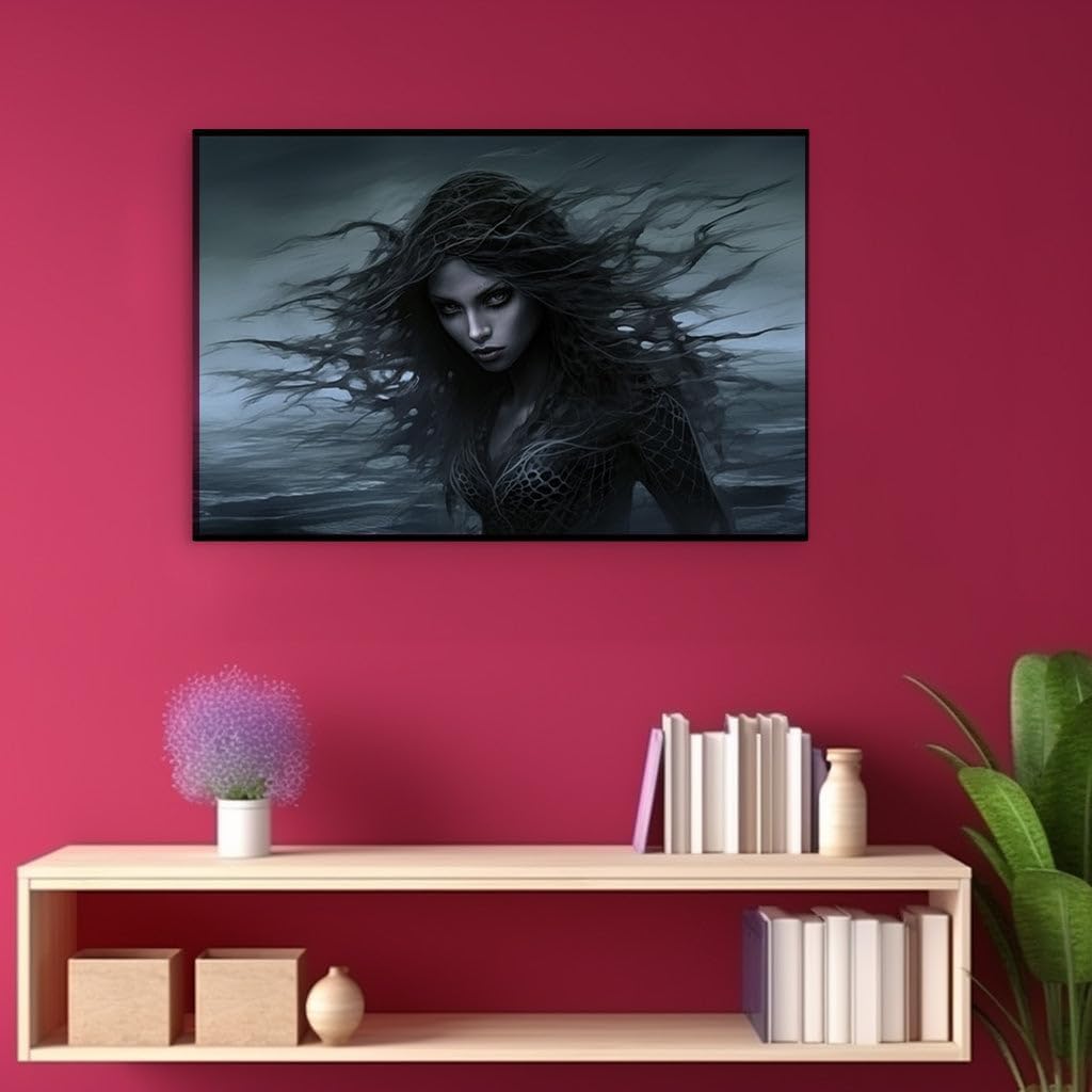 Canvas for Living room. Stormy Elegance: A Portrait of Mystic Power Against the Sea, 27 x 18 inch Canvas Wall Art - Contemporary Masterpieces - Modern Home Decor - 69x46 cm (27x18 inch)