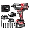 Avhrit 1600 N.m Clé à Choc Sans Fil Brushless avec Deux 4000mAh batteries, 1/2" Boulonneuse à Choc Électrique pour la voiture et la Maison, avec 5 Douilles à Chocs
