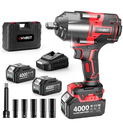 Avhrit 1600 N.m Clé à Choc Sans Fil Brushless avec Deux 4000mAh batteries, 1/2' Boulonneuse à...