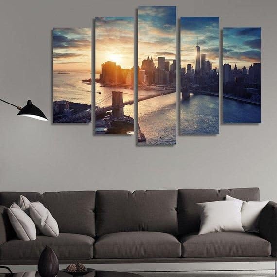 Genérico 5 Piezas Impresiones Sobre Lienzo de Arte Manhattan Nueva York Marco Moderno para Dormitorio Sala Estar Cocina